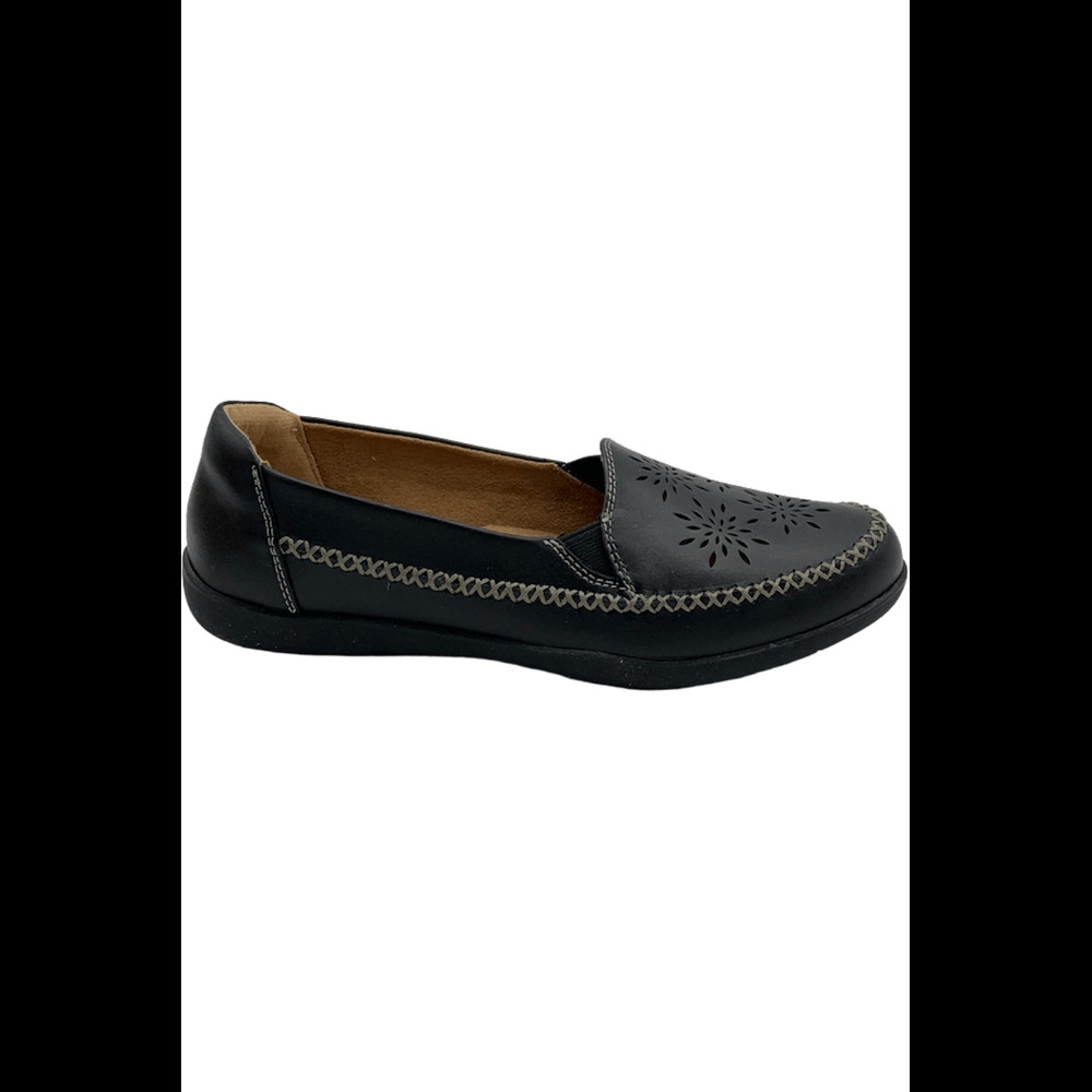 Earth Origins Leather Whipstitch Slip-Ons Freya Black - Wide